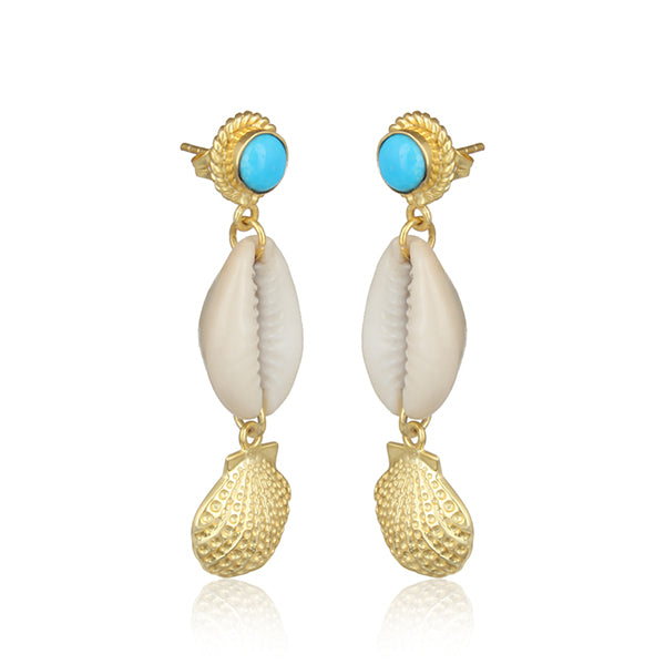 Turquoise & Cowrie Shell Earrings