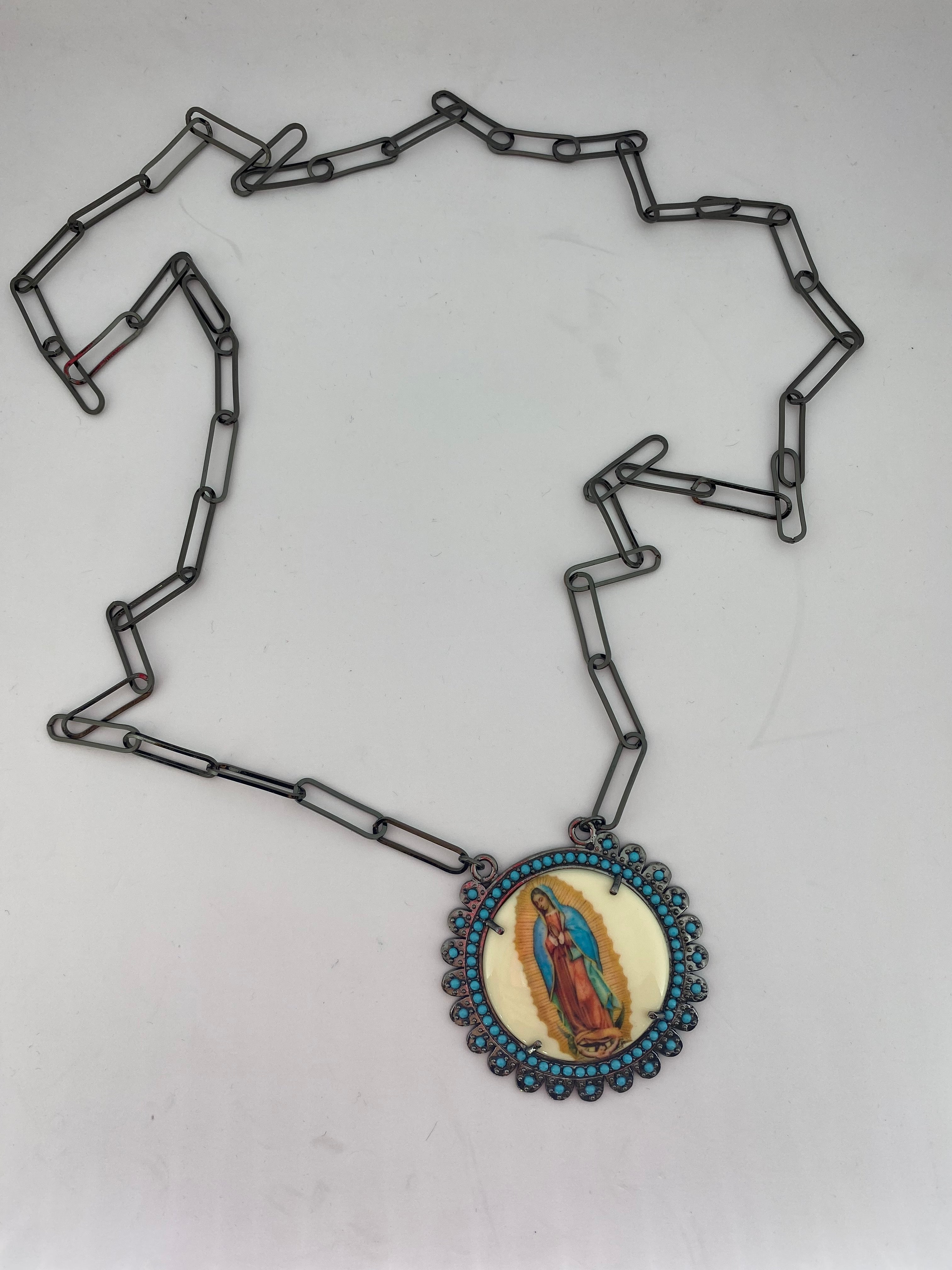 Black Chain with Large Madonna Charm - hand & psyque by Ifigenia Loukou