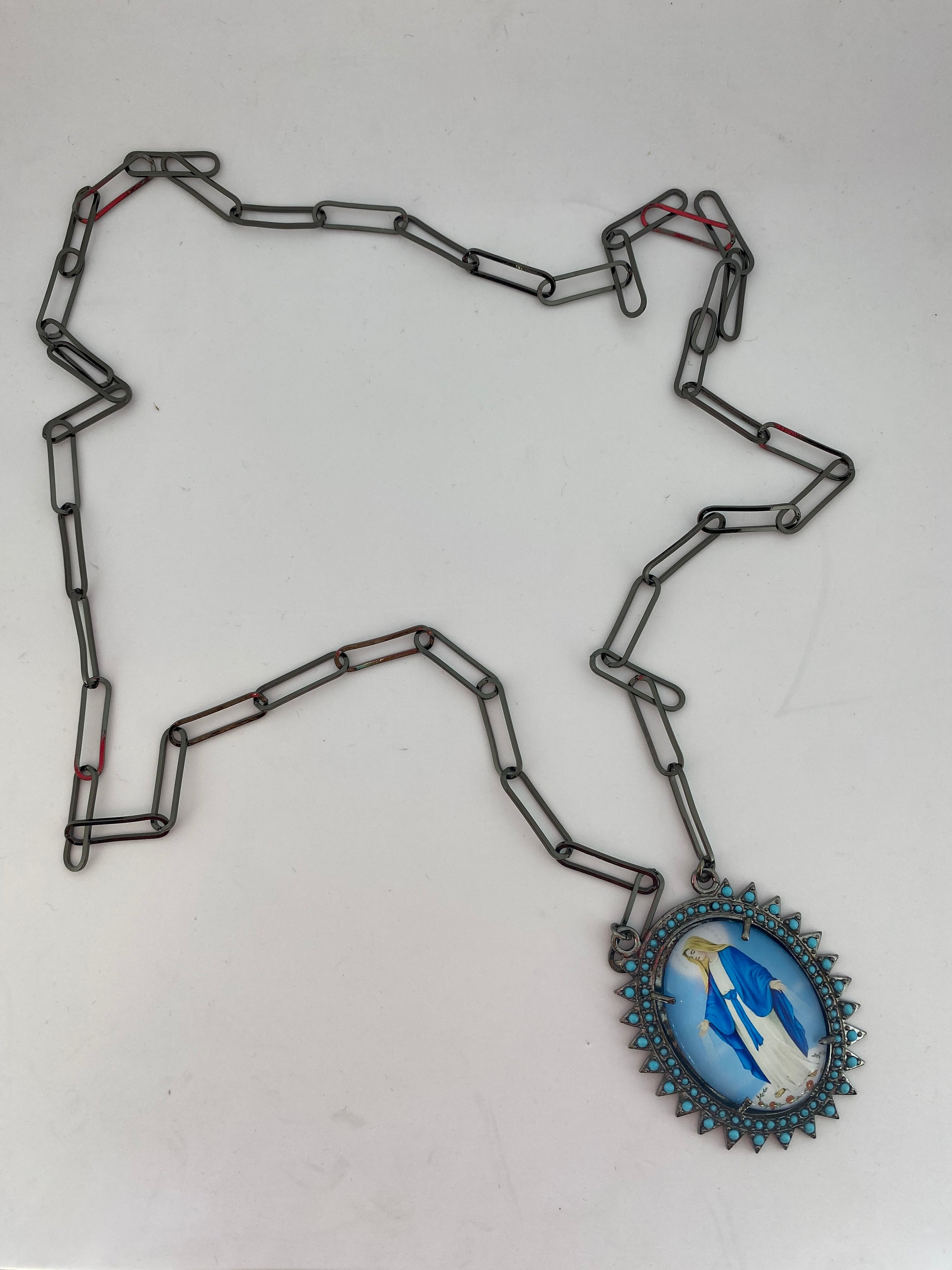 Black Chain with Large Madonna Charm - hand & psyque by Ifigenia Loukou