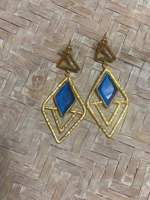 Rhombus Earrings with Cat Eye stones