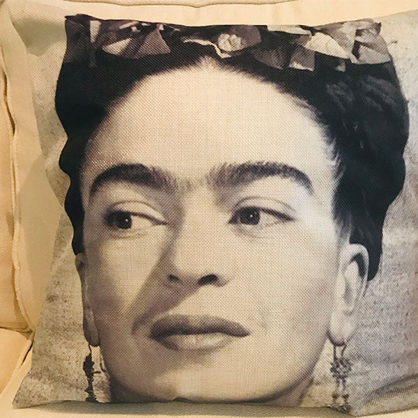 Frida Khalo in black and white cushion covers