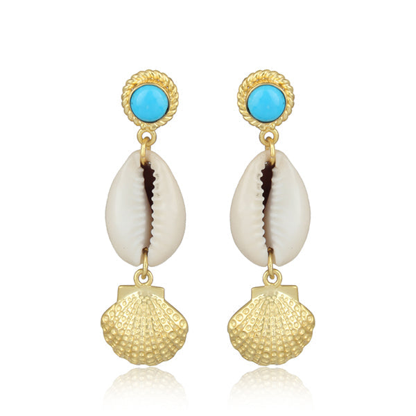 Turquoise & Cowrie Shell Earrings