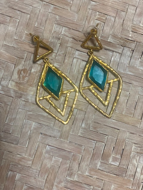 Rhombus Earrings with Cat Eye stones