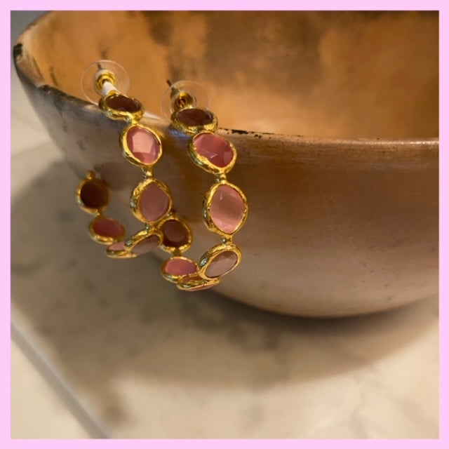 Hoops with Cat Eye stones