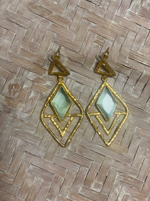 Rhombus Earrings with Cat Eye stones