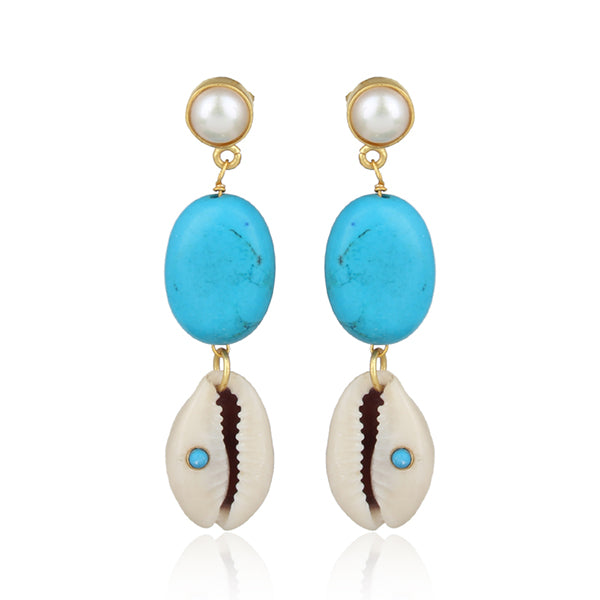 Turquoise & Cowrie Shell Earrings