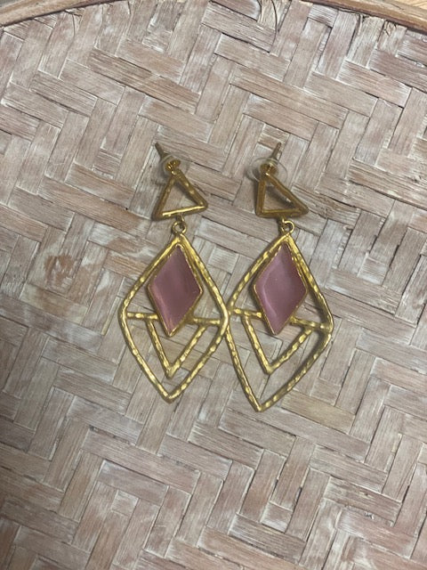 Rhombus Earrings with Cat Eye stones